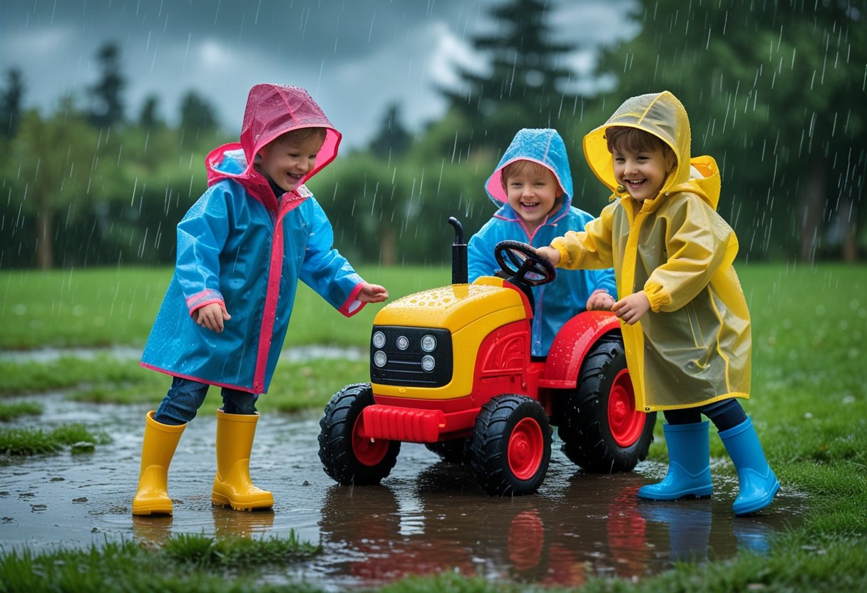 Sjov leg i regnvejr med traktor til børn legetøj